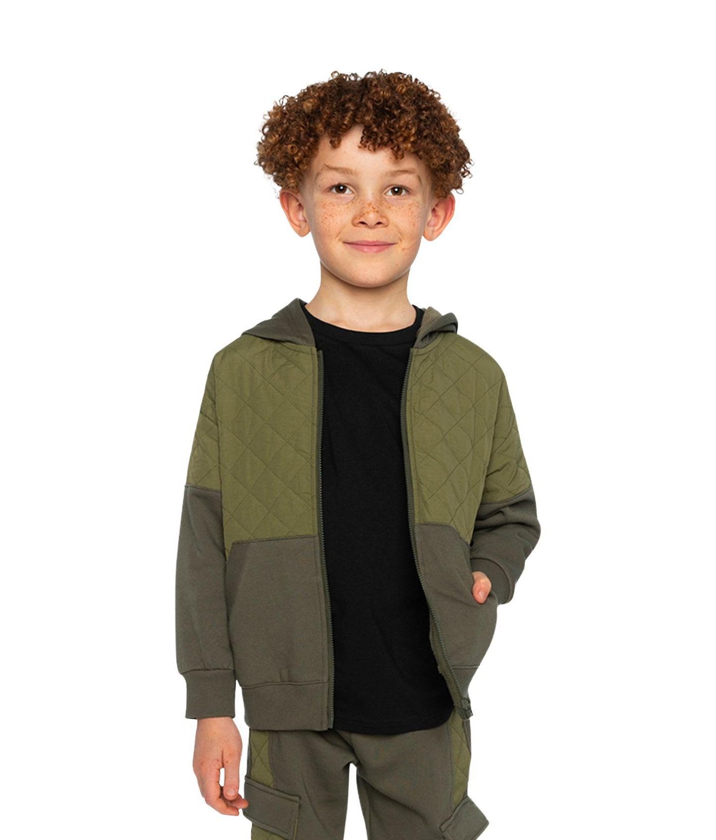 Кардиган Deux par Deux Full Zip Hooded Bi-Material для мальчиков-малышей, цвет: Зелёный — фото 2