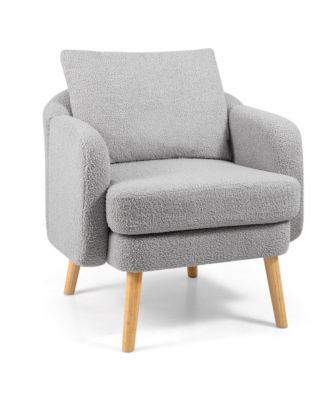 Sherpa Accent Chair with  Seat Cushion and Pillow Rubber Wood Legs for Bedroom