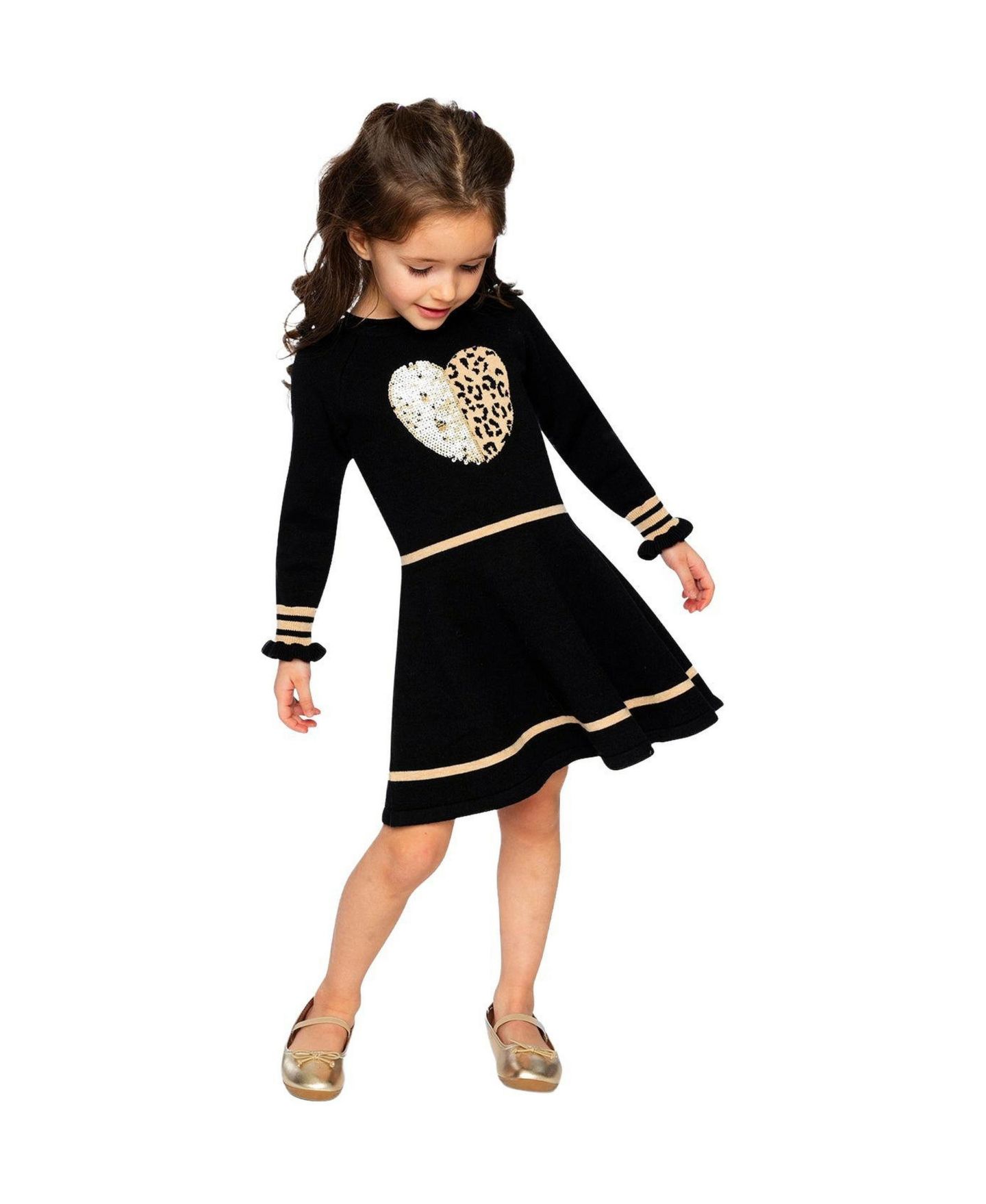 Платье Deux par Deux Knit Dress для девочек, цвет: Чёрный / Бежевый — фото 1