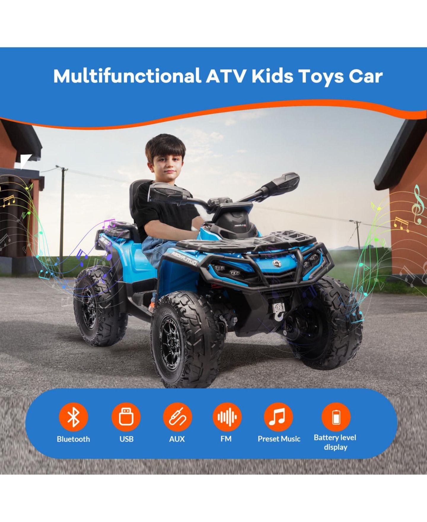 Детская игрушка homfan 12V 2-Seater ATV Ride-On with Remote Control, LED Lights & 2 Speeds, Ages 3-8, цвет: Синий — фото 6