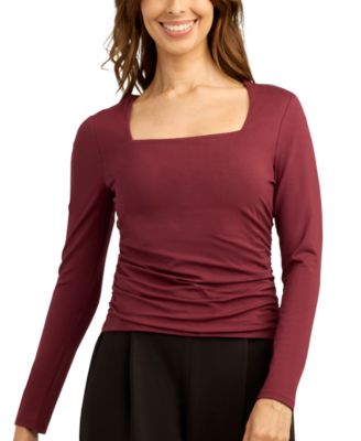 Juniors' Square Neck Jersey Blouse