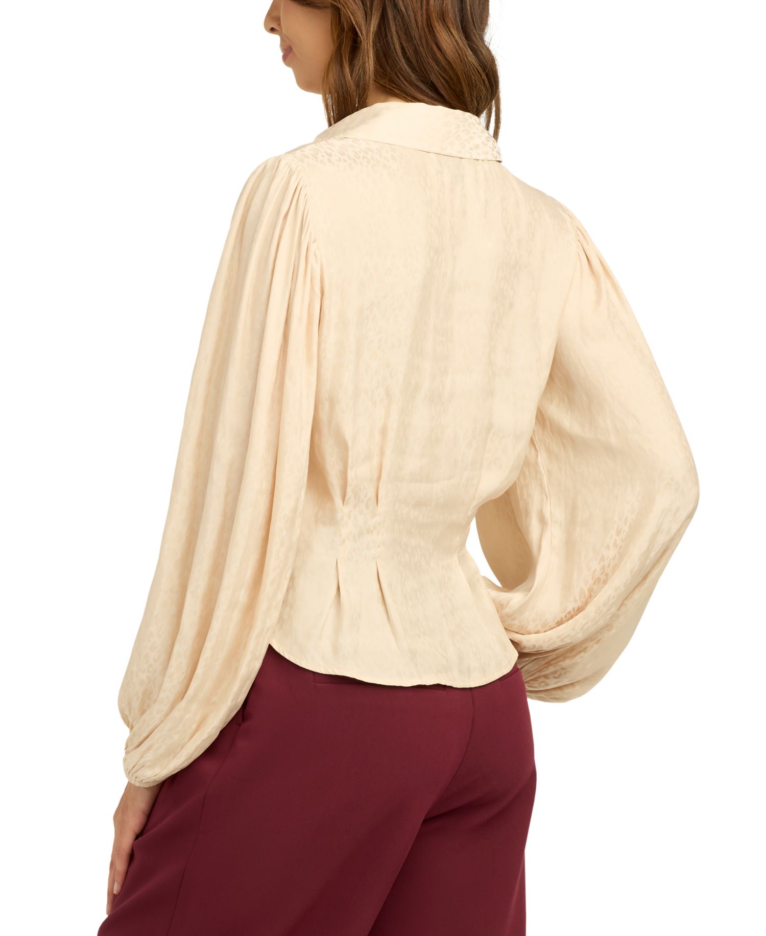 Juniors' Satin Jacquard Collared Button-Front Blouse