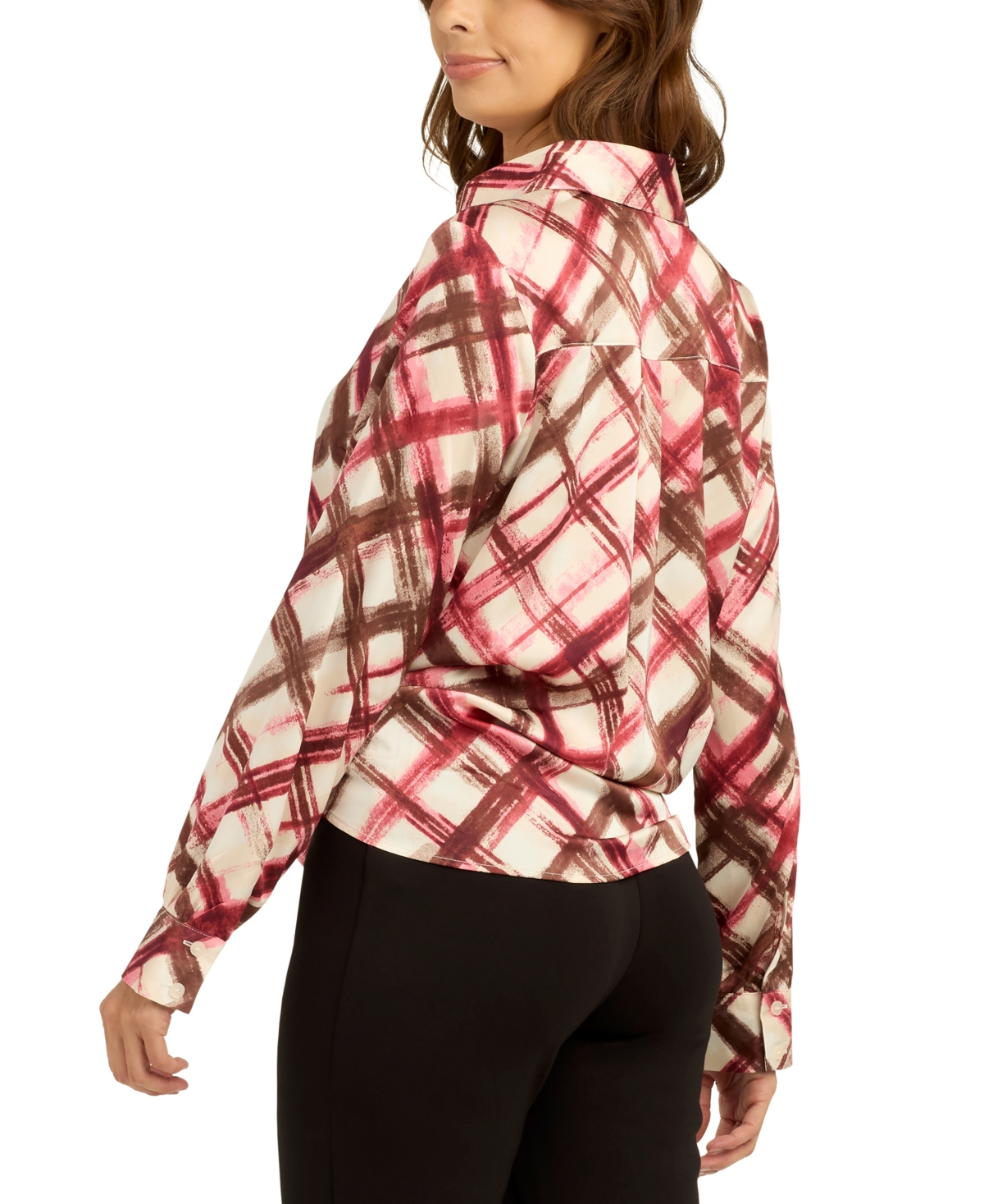 Bcx Juniors' Printed Satin Collared Button-Up Shirt