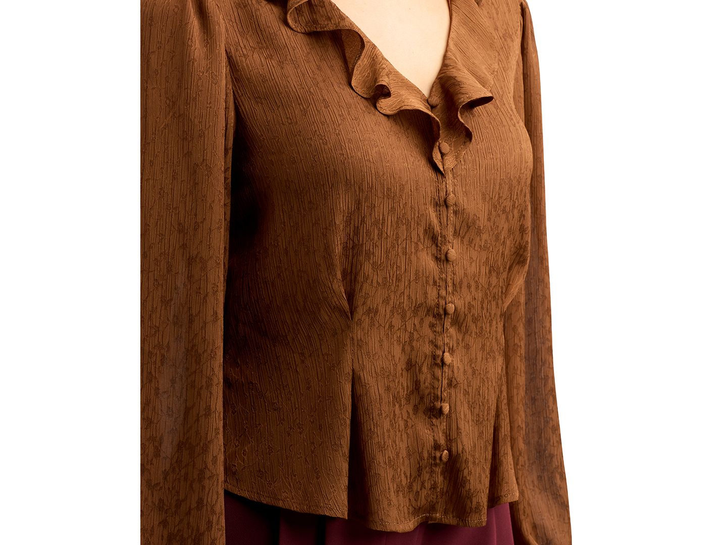 Женская блузка BCX Juniors' Chiffon Jacquard V-Neck Button-Front, цвет: Коричный — фото 3