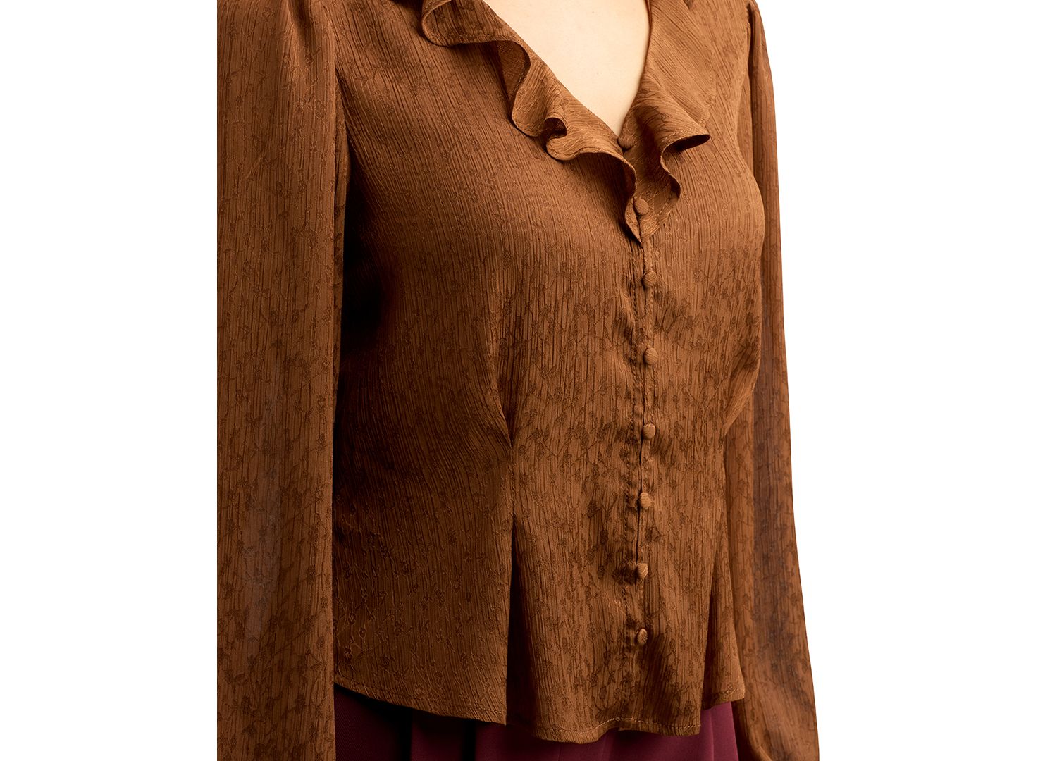 Juniors' Chiffon Jacquard V-Neck Button-Front Blouse