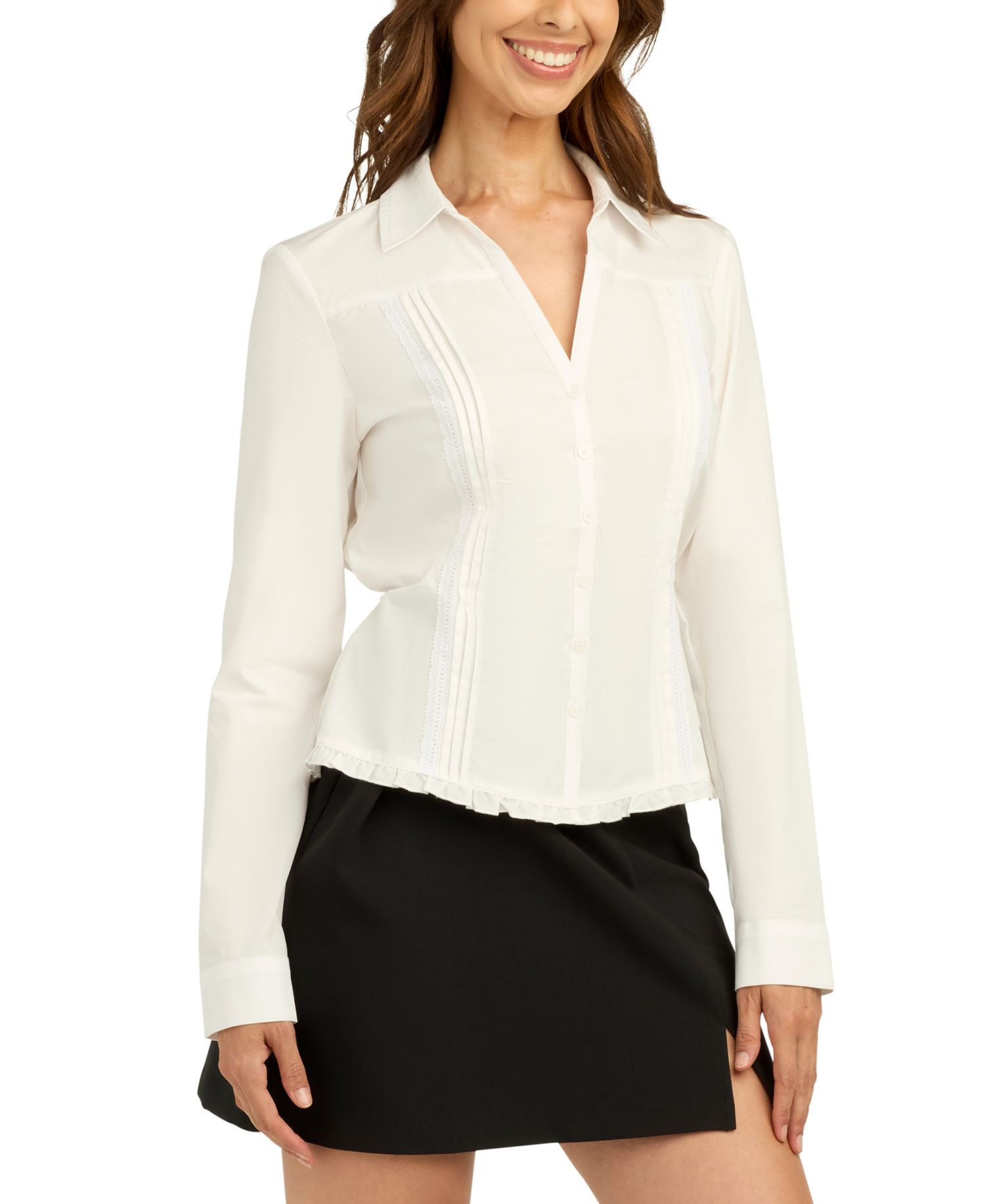 Juniors' Poplin Collared Button-Up Shirt