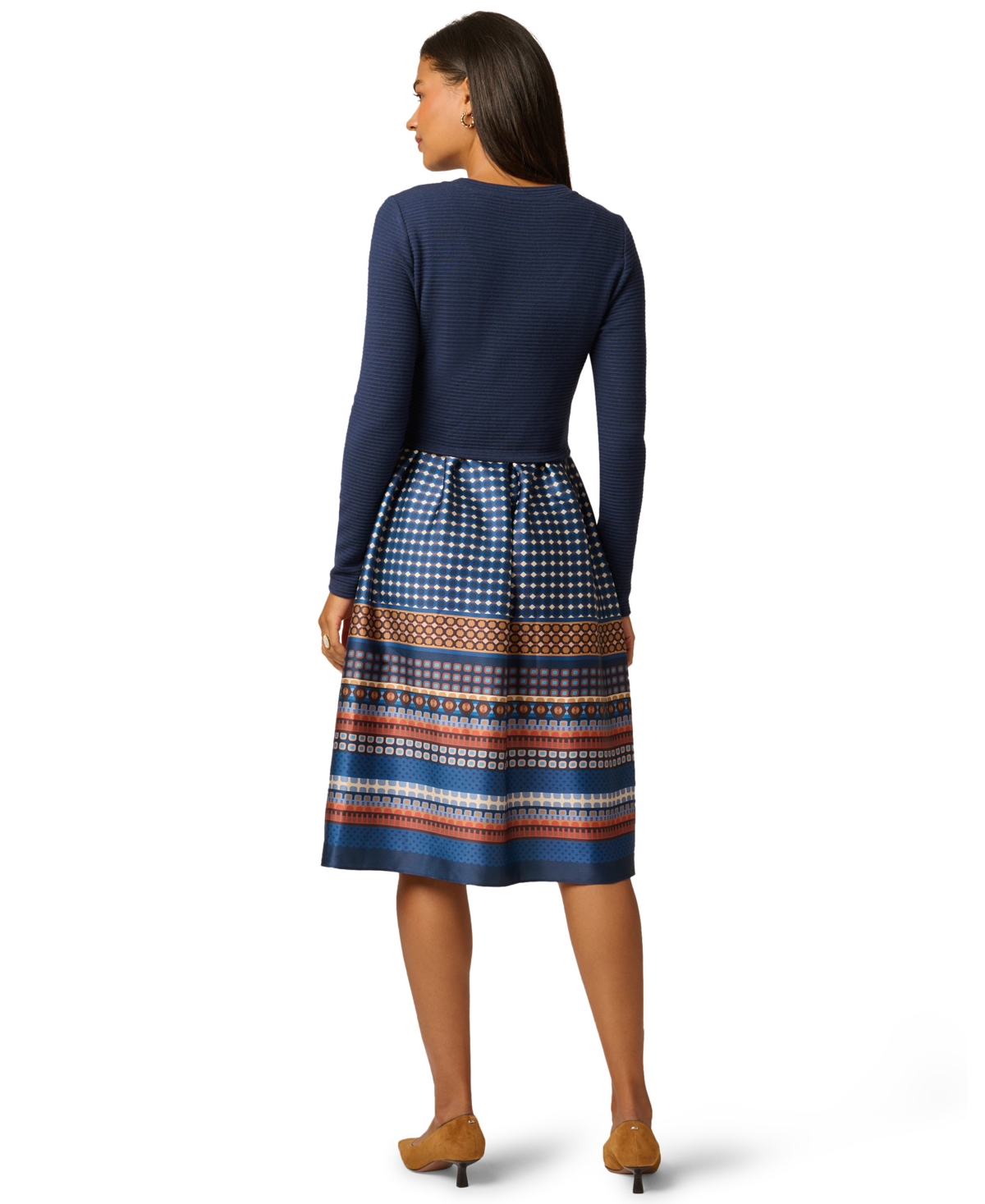 Adrianna Papell Women's Crewneck Knit Print Combo Dress