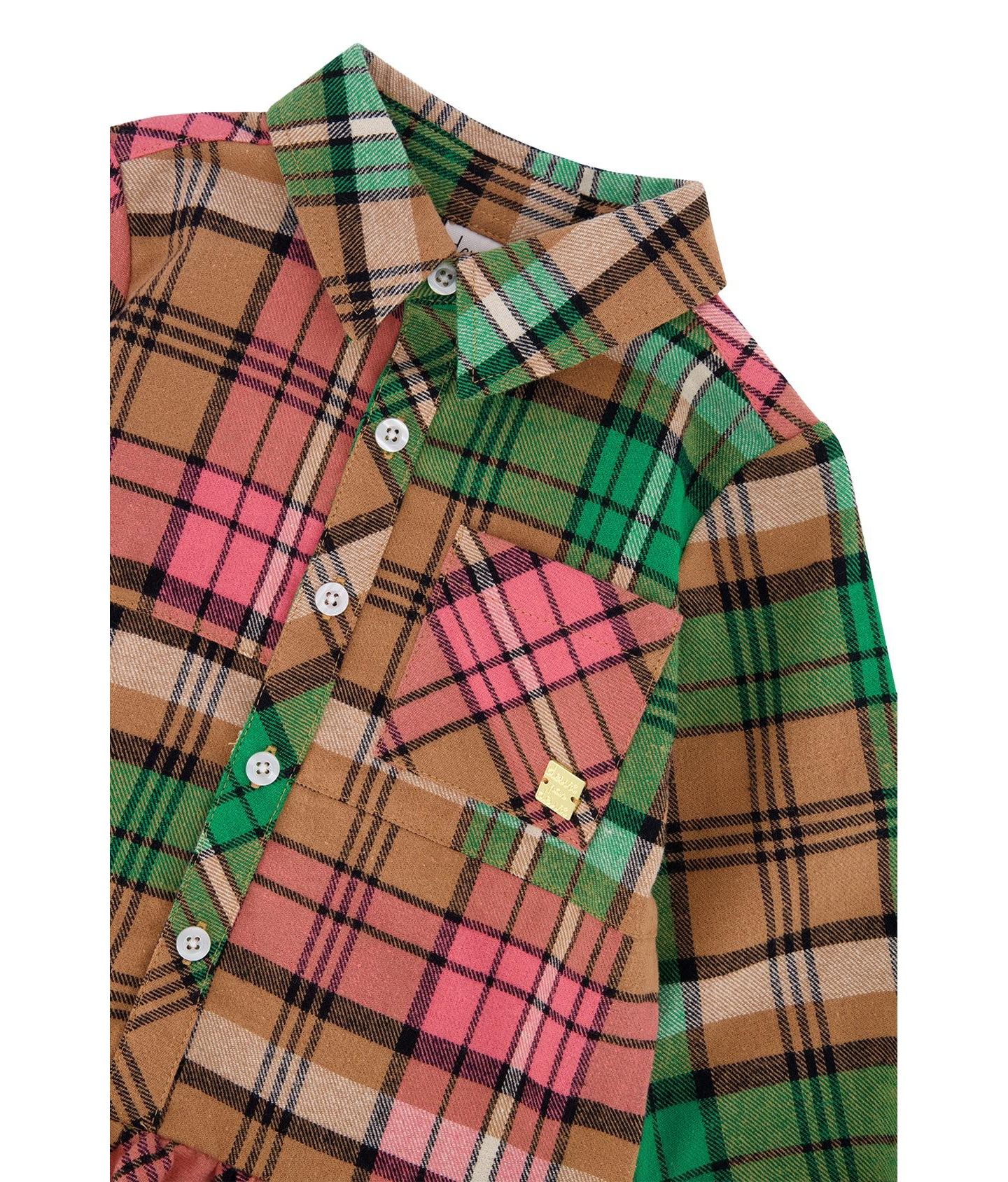 Платья Deux par Deux Shirt Plaid Dress для девочек, цвет: Розовый / Зелёный — фото 6
