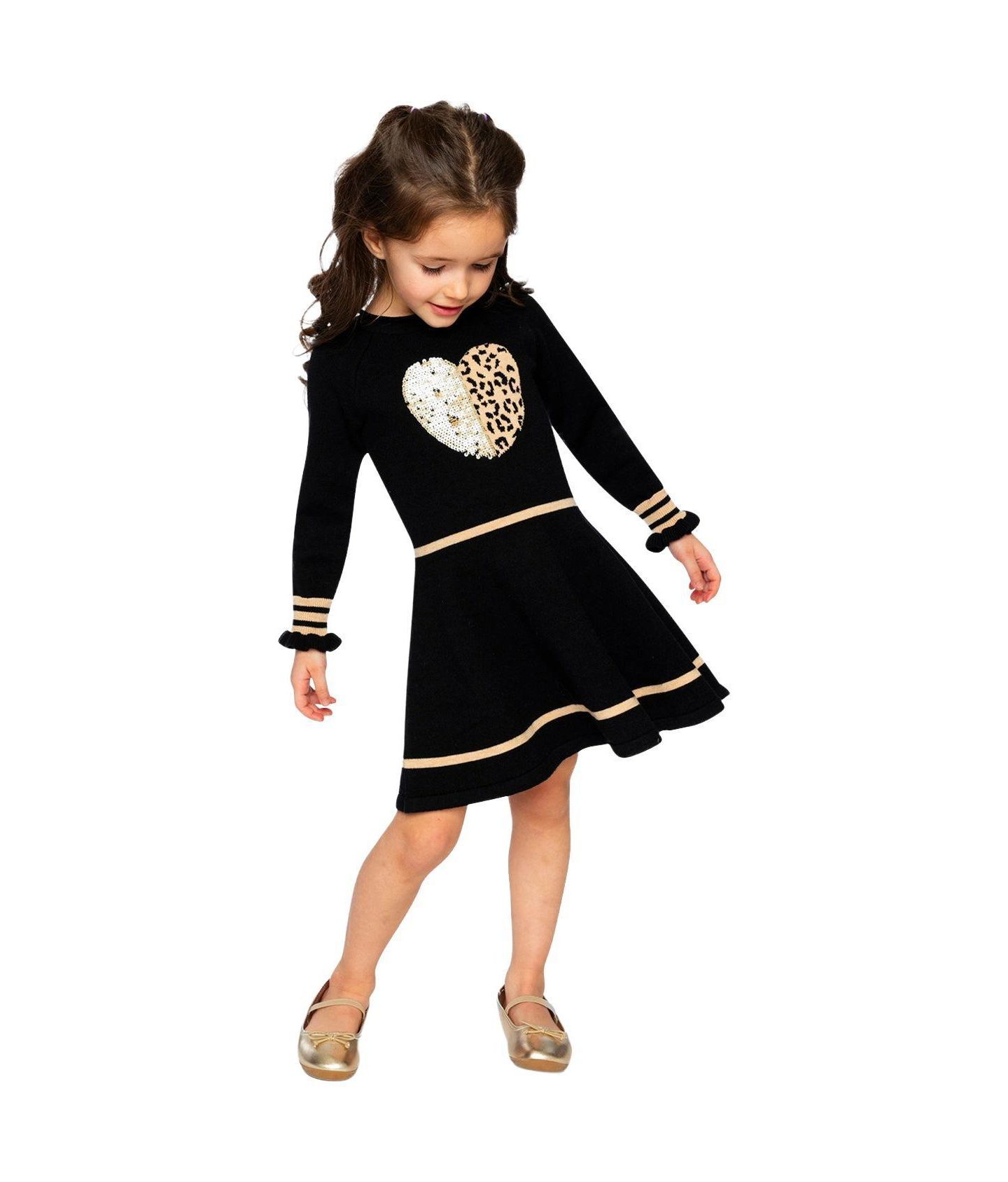 Платье Deux par Deux Knit Dress для девочек-малышей, цвет: Чёрный / Бежевый — фото 1