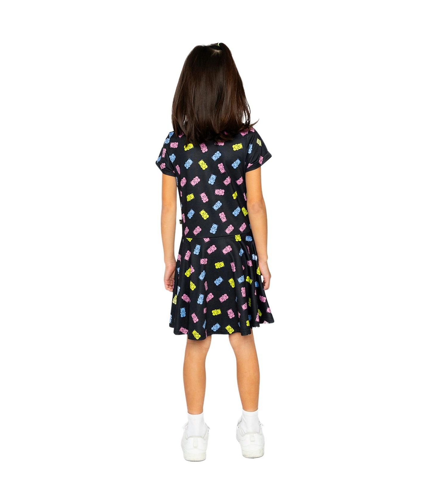 Платье Deux par Deux Short Sleeve Dress Printed Gummy Bears для девочек, цвет: Чёрный с принтом — фото 4