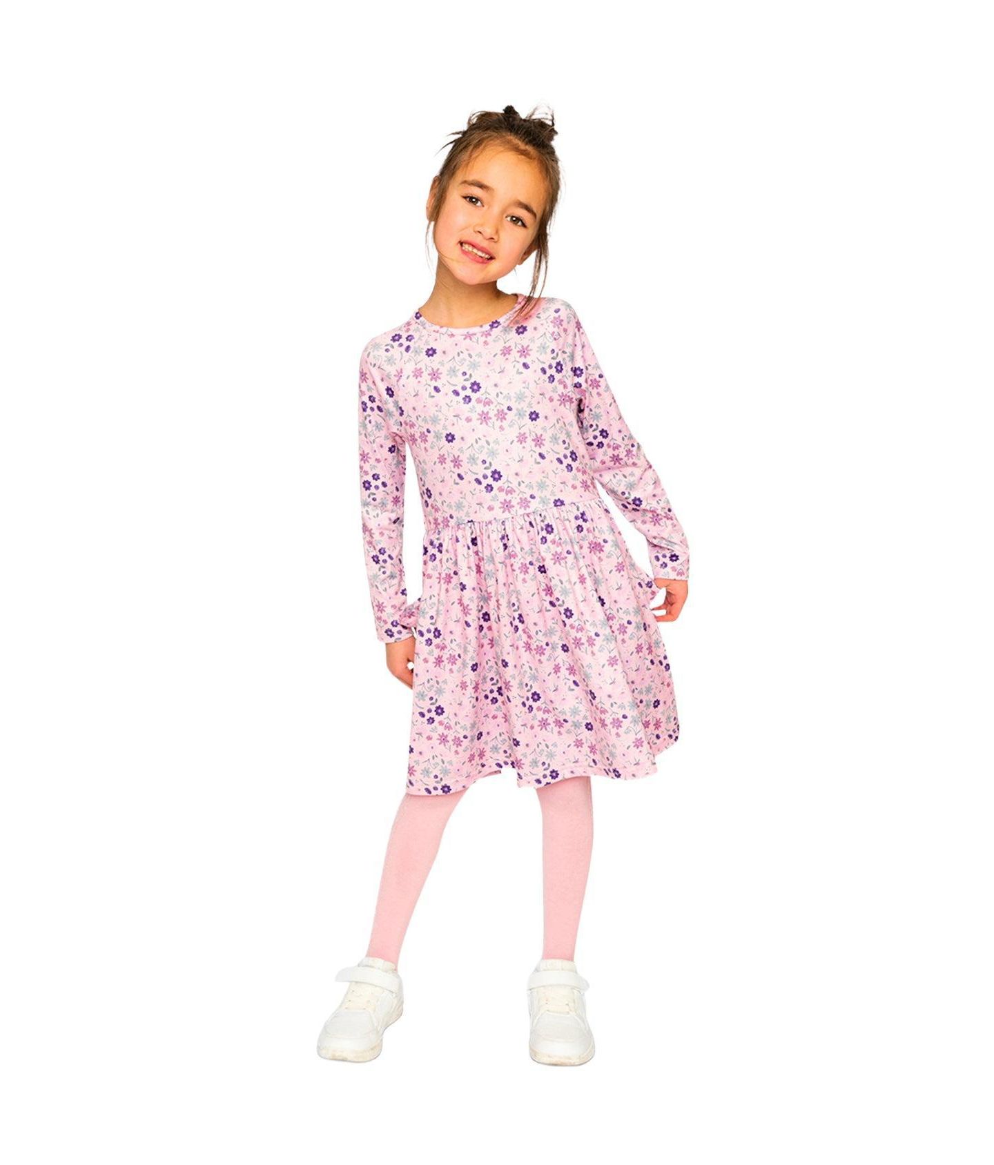 Платье Deux par Deux Long Sleeve Dress Print Daisies для девочек, цвет: Розовый с принтом — фото 2
