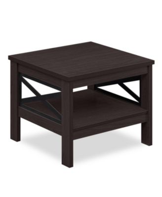 2-Tier Square Side Table with Storage Shelf and X-Frame Design
