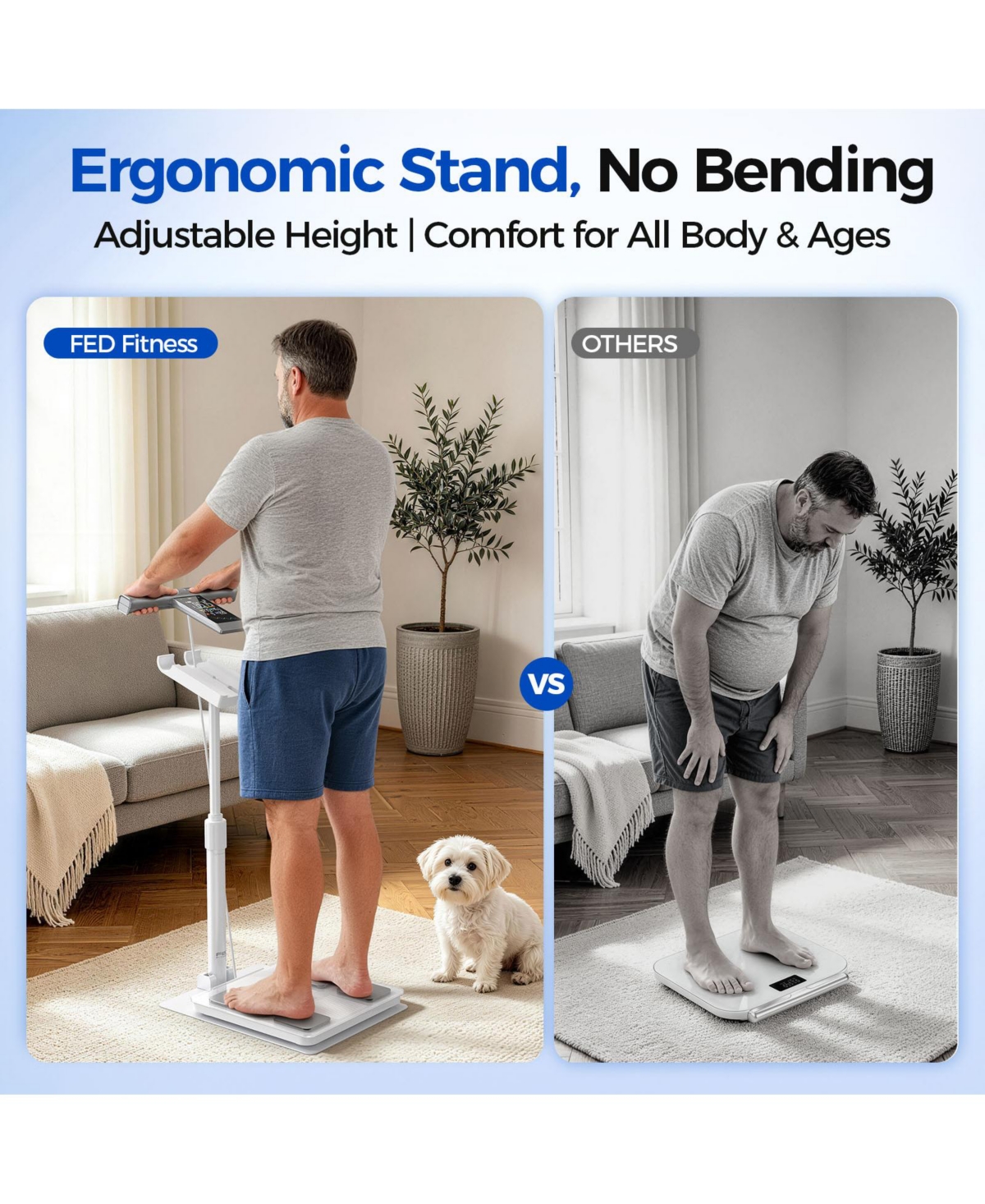 Fed Fitness 8-Electrode Smart Body Fat Scale with Handheld Handle, Dual-Frequency Bia, 50+ Body Metrics, Bluetooth App