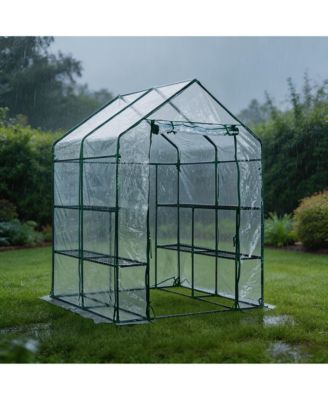 56.3"x56.3"x76.77" Walk-in Greenhouse with Iron Frame and 3-Tier Shelves, PE Plant Grow Tent for Garden Backyard, Transparent