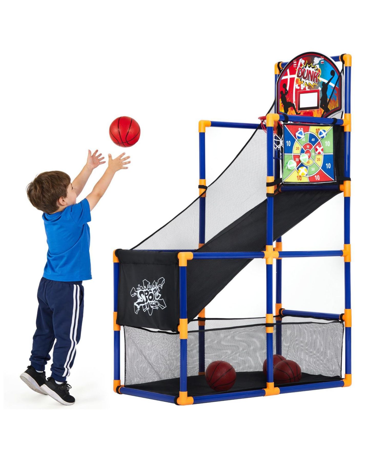 Детские игрушки homfan Kids Indoor Outdoor Portable Basketball Hoop Set with 10 Basketballs, Sticky Net and Air Pump, Ages 3+, цвет: Жёлтый — фото 7
