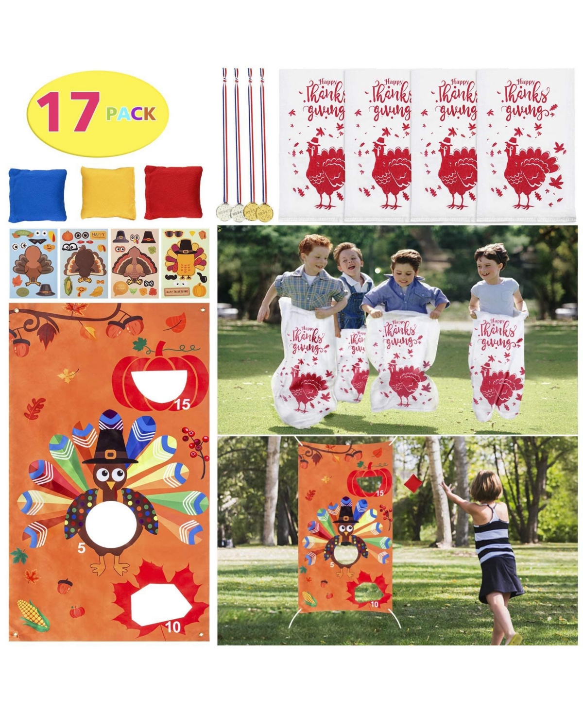 homfan 17 Piece Thanksgiving Bean Bag Toss Game Set Educational Outdoor Party Activity for Kids Family Gathering Fun