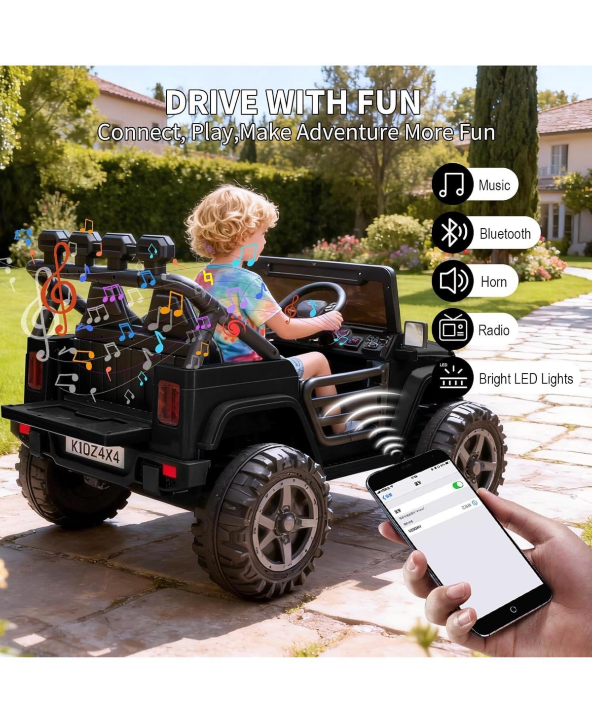 homfan 49.2 x 31.1 29.9 Inch Kids Electric Ride On Car 24V 2 Seater 4WD with Remote Control for Outdoor Play.