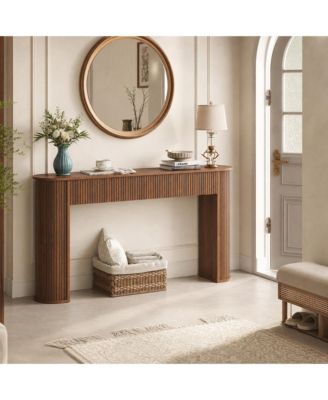 Fluted Console Table, 59 Inch Wood Mid Century Modern Entryway Sofa Table for Living Room or Hallway
