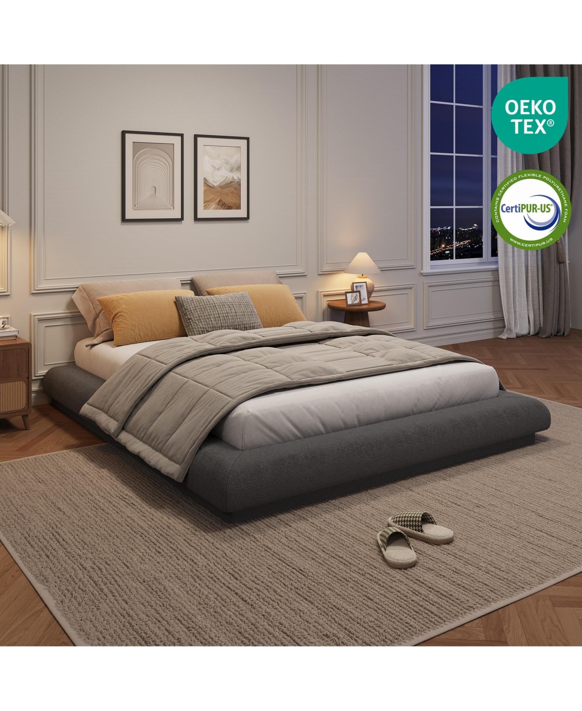 Cloud Upholstered Floating Platform Bed Frame, Modern Floating Bed, No Box Spring Required, Easy Assembly, Silent
