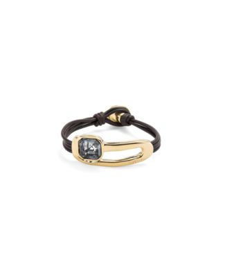 Gold Metal Alloy Black Leather Bracelet