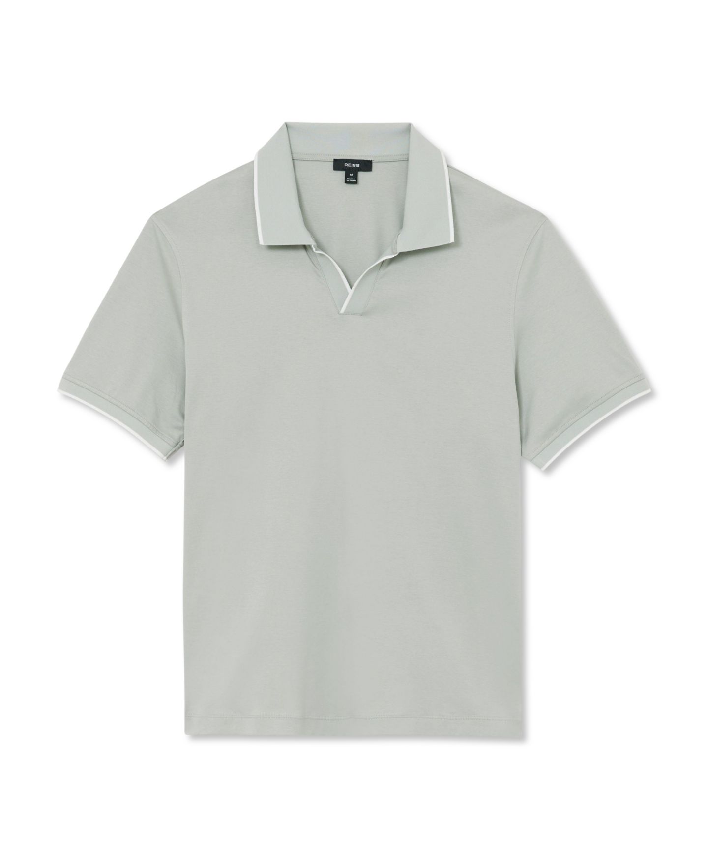 Мужское поло REISS Nico Air-Water Cotton Tipped Polo Shirt, цвет: Светлый шалфейный зелёный — фото 2