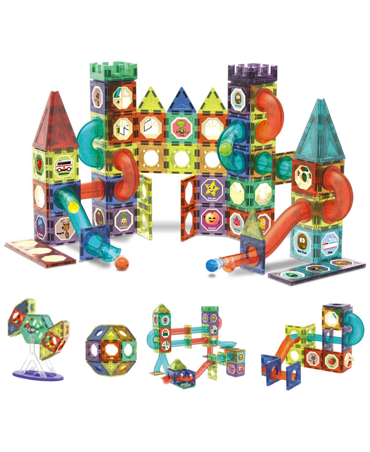 Детский конструктор Contixo 110-Piece Light-Up 3D Magnetic Marble Run Tiles Stem Building Set with Glow Marbles for Kids Ages 3+, цвет: Разноцветный — фото 3