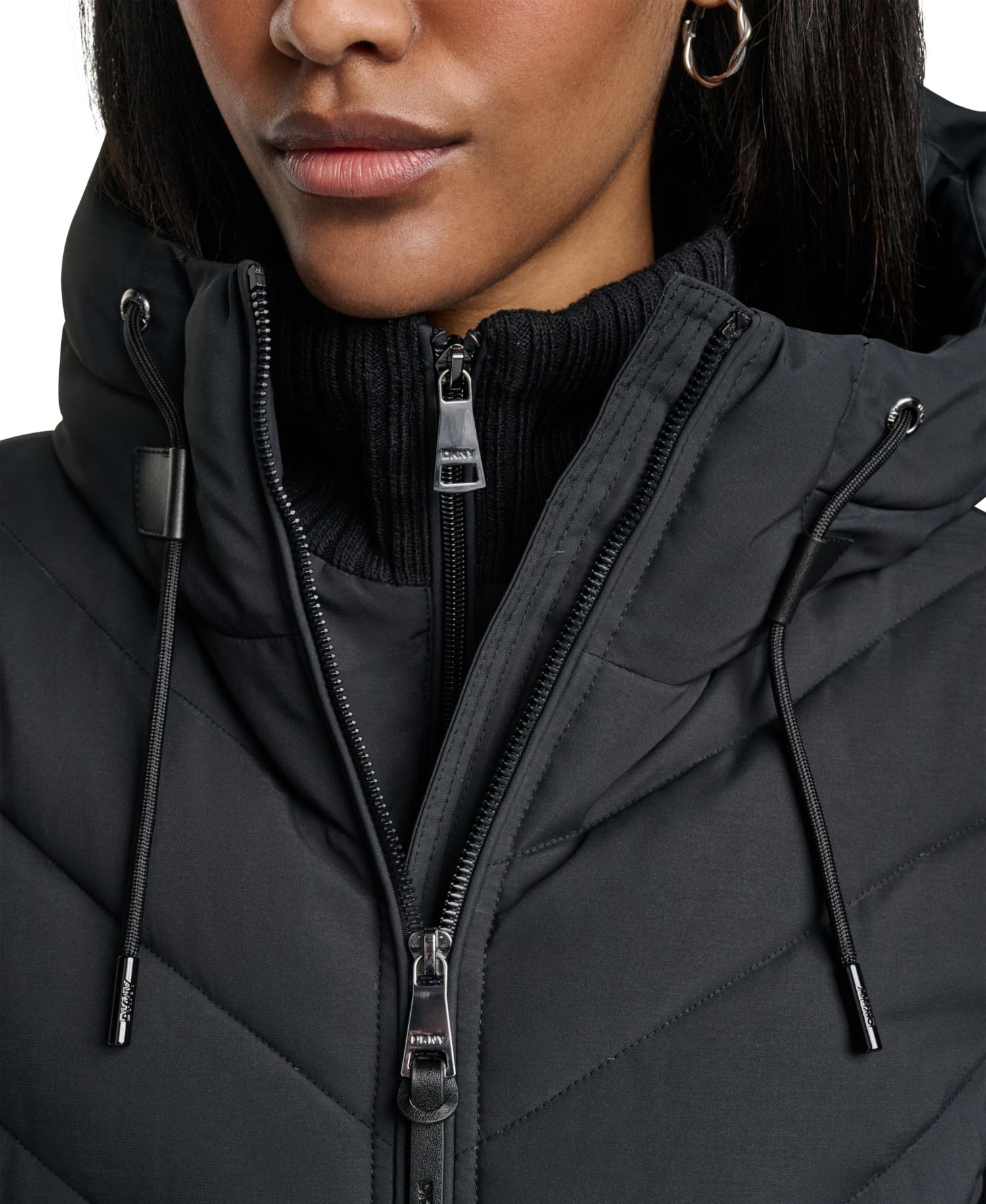 Women's Bibbed Knit Collar Puffer Coat