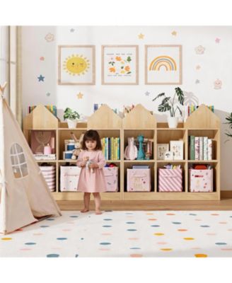 Set of 2 Kids Castle Cube Toy Storage Organizer  6 Cubby Open Bookshelf with Anti Tip Wall Device Perfect for Playrooms