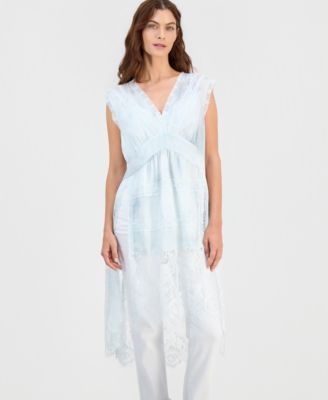 Women's V-Neck Sleeveless Lace-Trim Tunic