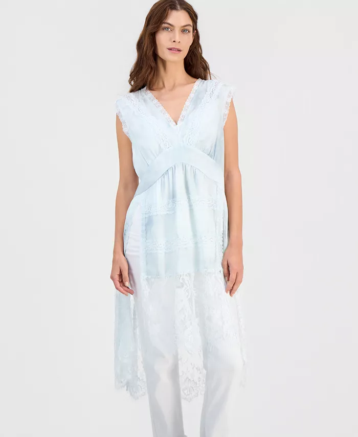 Women's V-Neck Sleeveless Lace-Trim Tunic