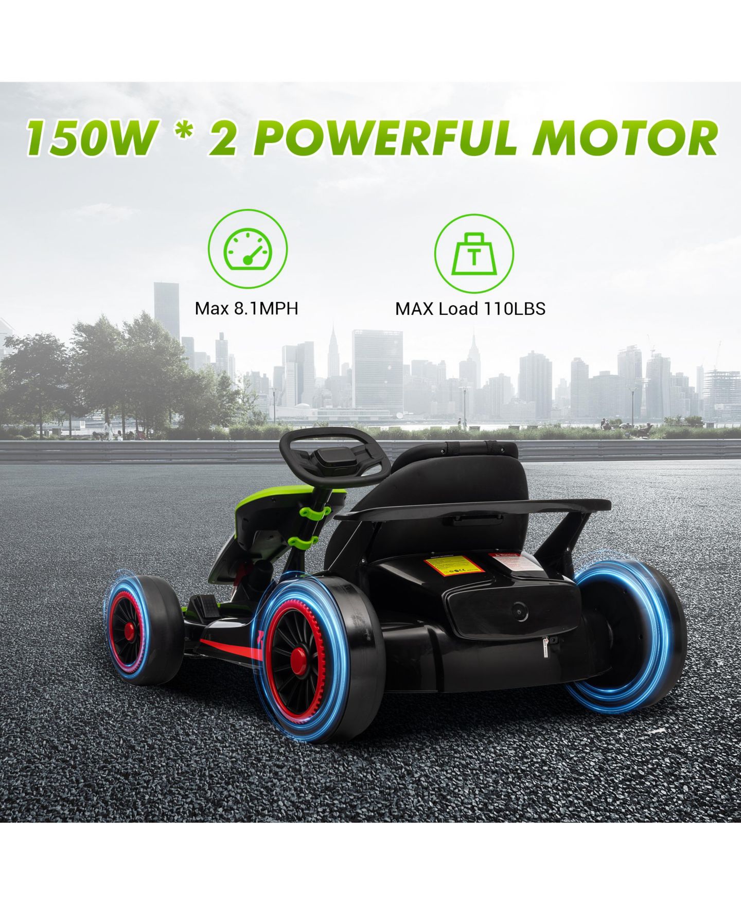 Детская игрушка homfan 49.6 x 26.6 x 11.0 Inch Kids Electric Drift Go Kart, 24V Battery Powered Racing Kart with 10 MPH Speed, 2 Motor for Outdoor Fun — фото 4