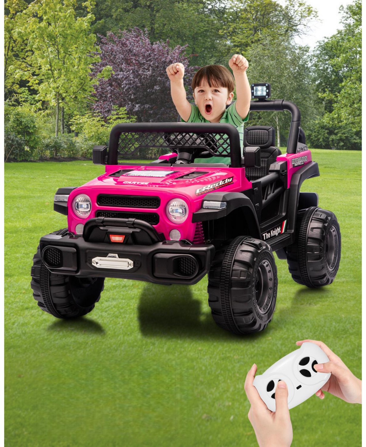 homfan 43.3"L x 28.3"W x 28.3"H 12V Battery Powered Remote Control Electric Ride-On Car, Ages 3-6 - Bright Red