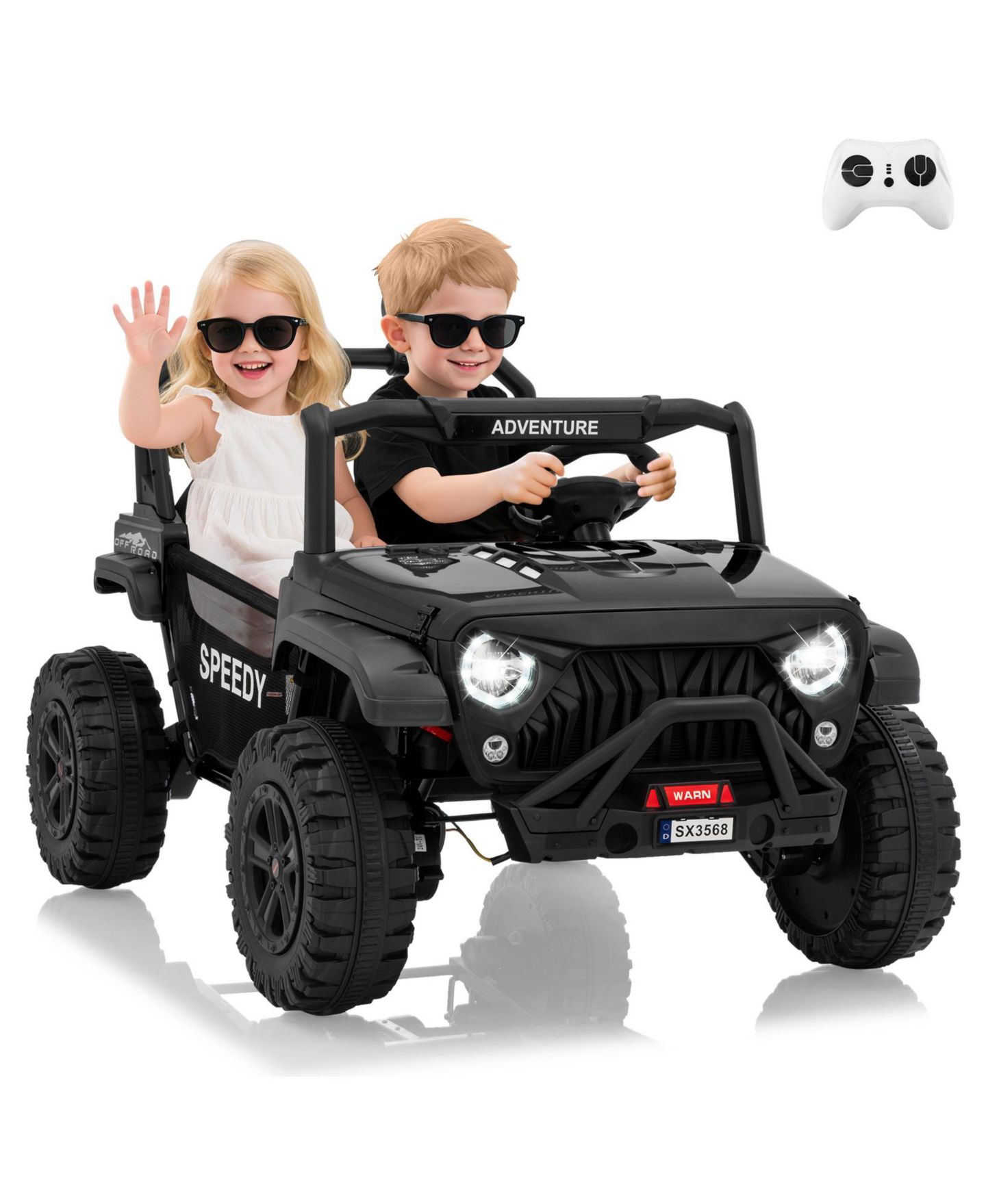 Детская игрушка homfan 24V Kids Electric Ride-On Car with Remote Control and LED Lights, 48.4"L x 31.1"W x 32.6"H, Metal Frame, Ages 3-6, цвет: Чёрный — фото 8