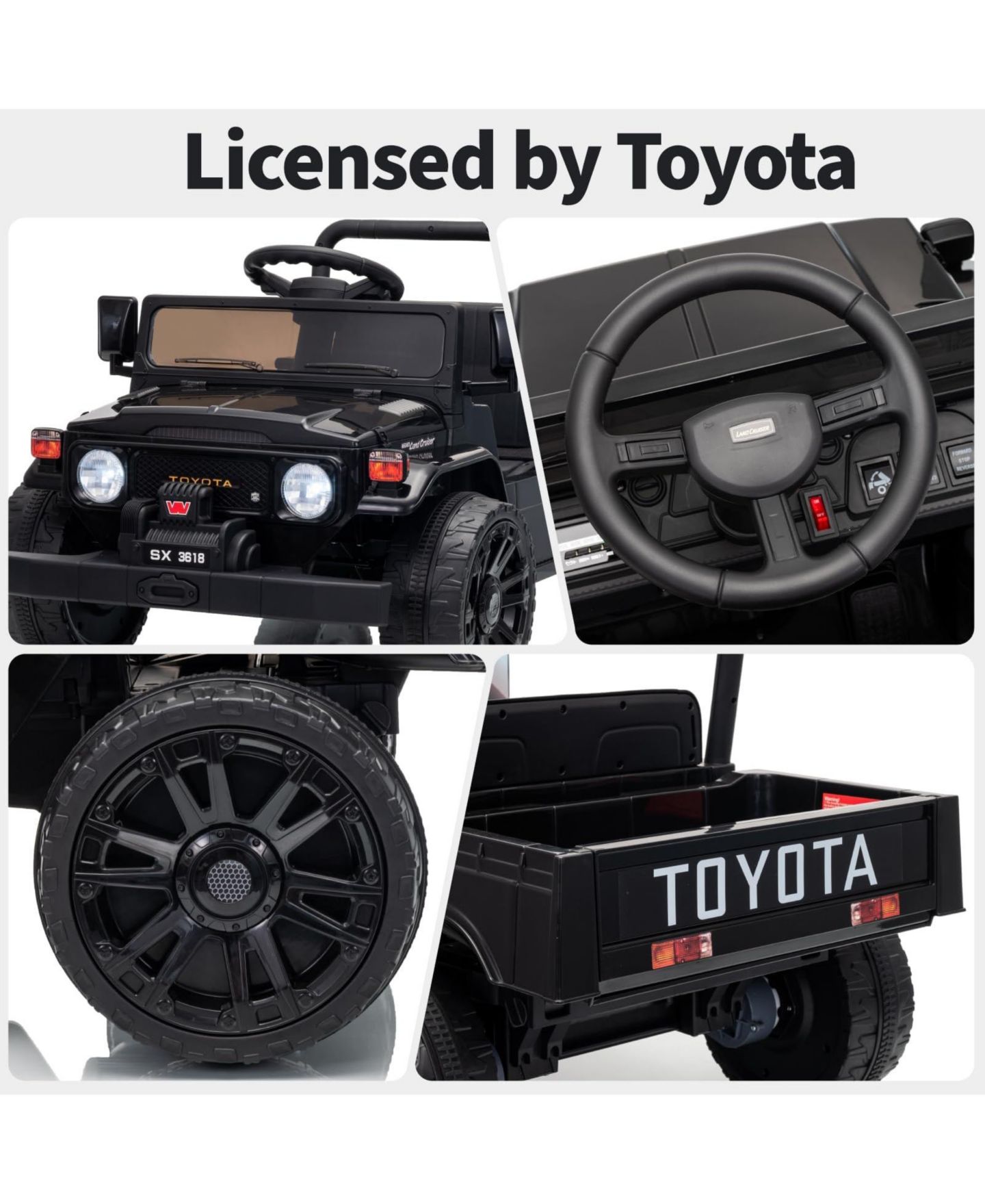 Детская игрушка homfan Licensed Toyota Pickup Metal 12V Battery Powered with Remote Control Ride-On, 66 lbs Capacity, Ages 3-6, цвет: Чёрный — фото 6
