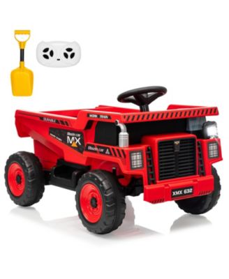 12V Ride-On Dump Truck, 4-Wheeler Electric Construction Vehicle with Remote Control, Dump Bed, Shovel, LED Lights, Music