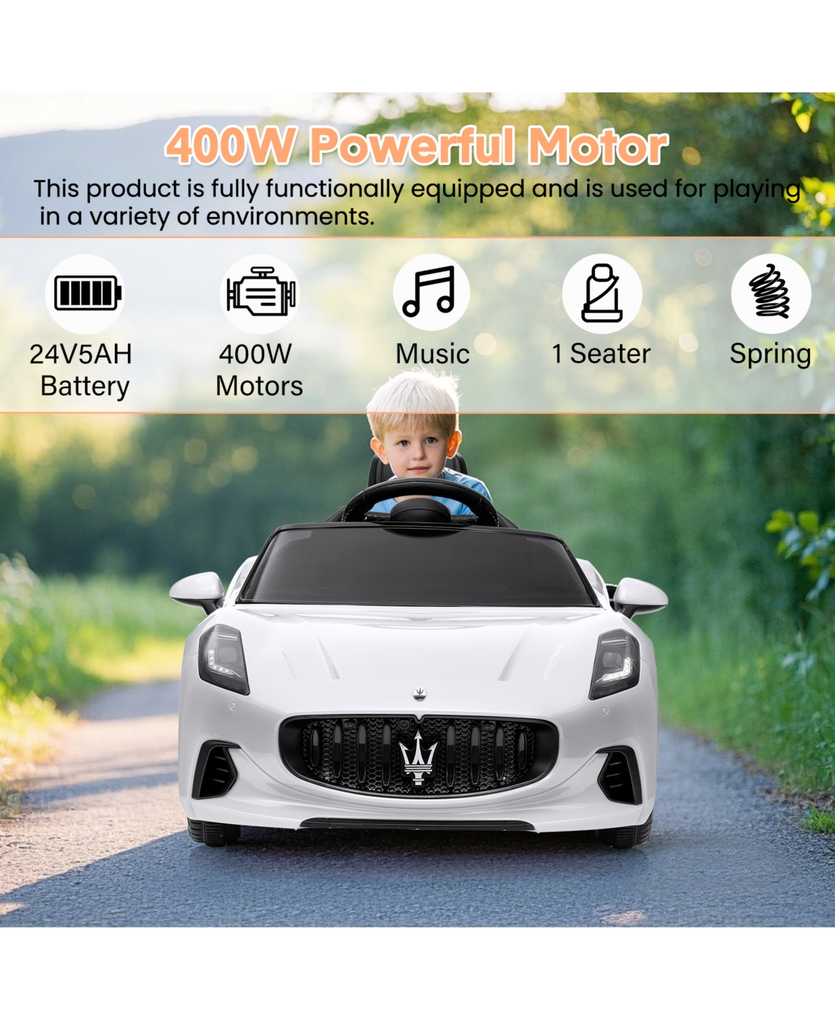 homfan 12V Licensed Maserati Ride On Car, Remote Control, Led Light, Spring Suspension, Double Doors