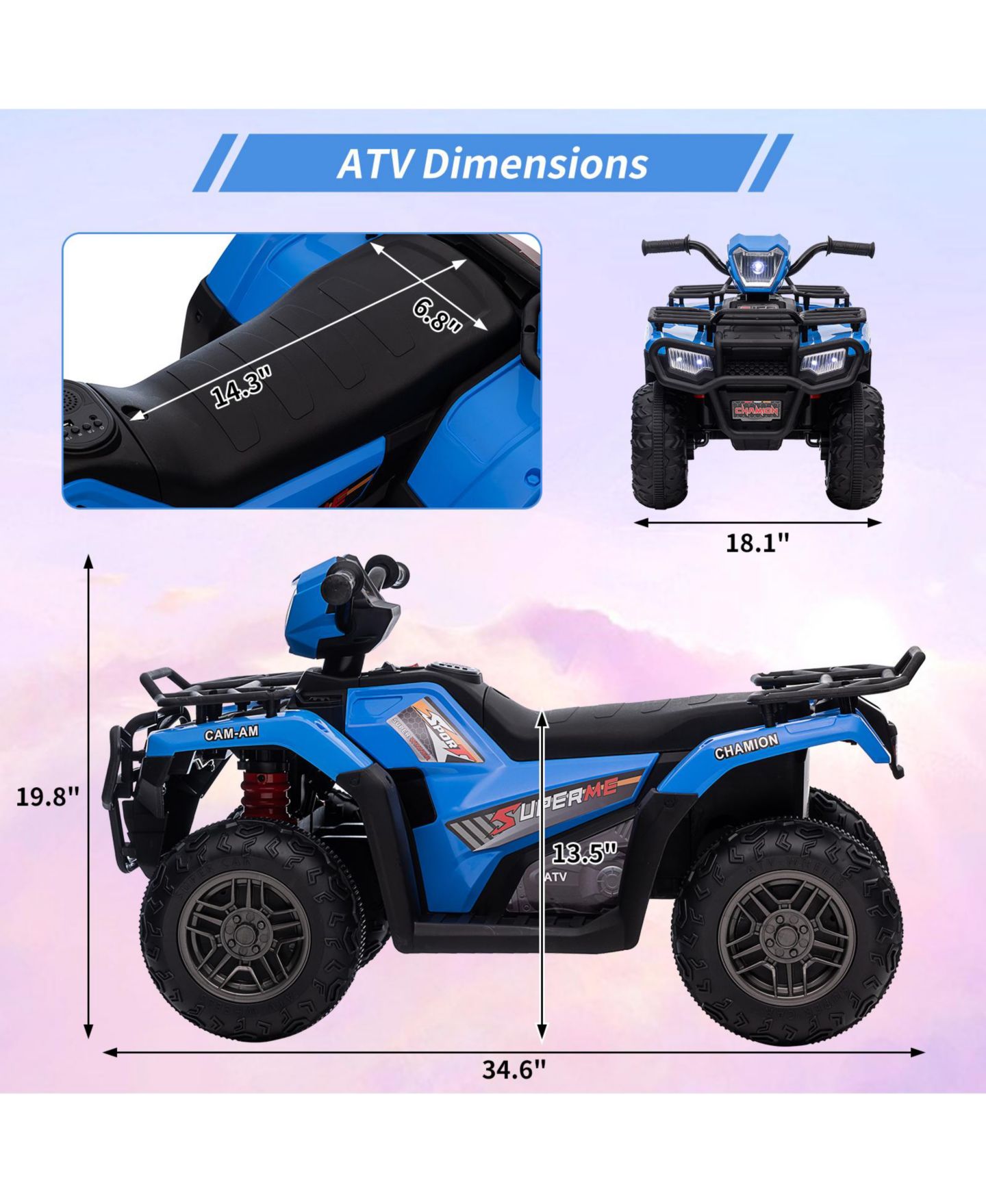 Детская игрушка homfan 12V Electric Kids Ride-On ATV with LED Lights, Ages 2.5-6 Years, цвет: Синий — фото 2