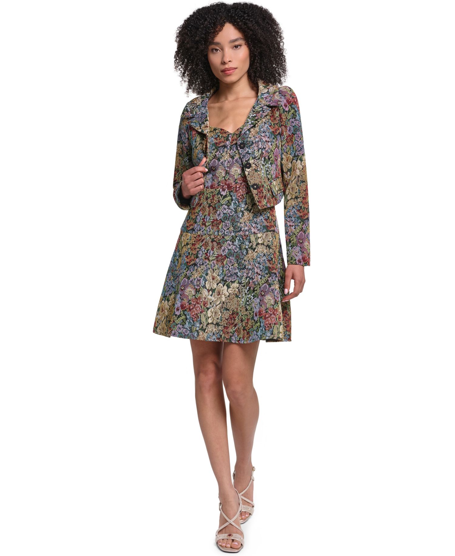 Women's Floral Tapestry Jacquard Fit & Flare Dress