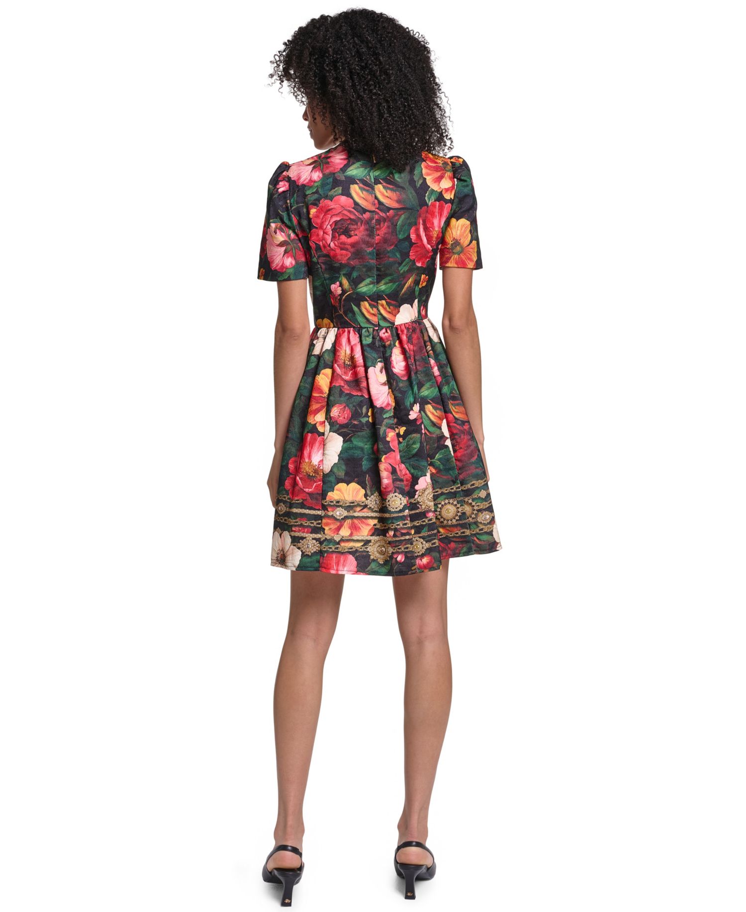 Women's Print Damask Jaquard Fit And Flare Midi Dress