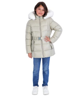 Girls' 5-16 Belted Stadium Length MK Logo Long-Sleeve Jacket