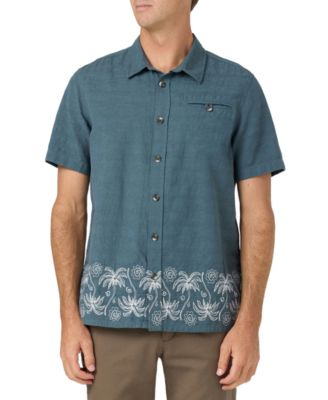 Men's Flat Hem Palm Embroidery Collared Shirt