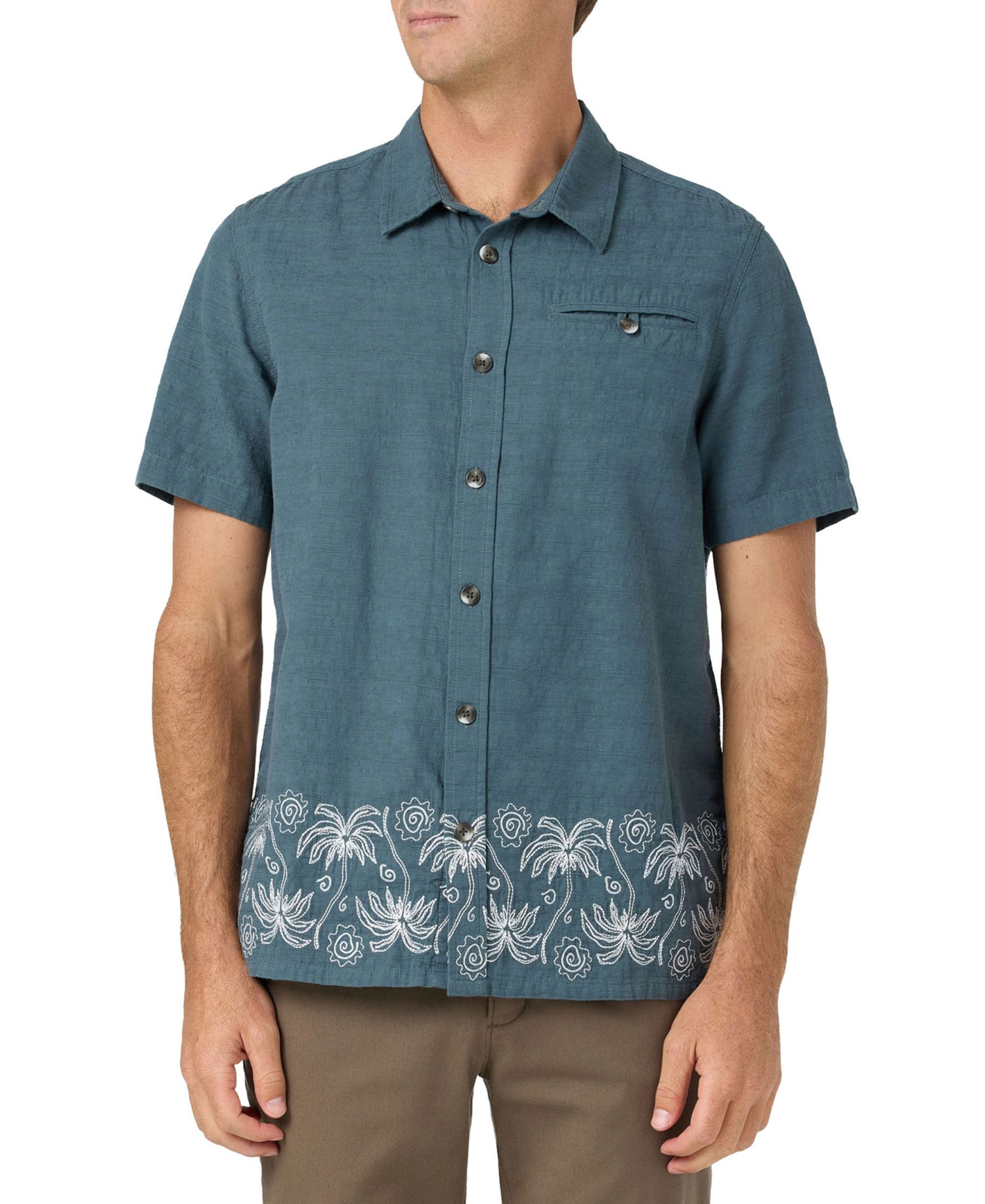 Men's Flat Hem Palm Embroidery Collared Shirt