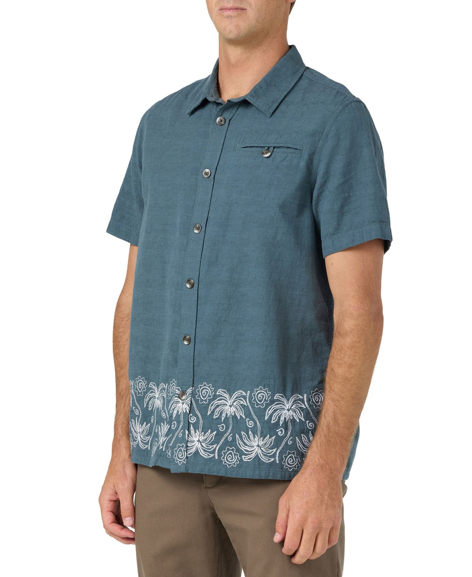 Men's Flat Hem Palm Embroidery Collared Shirt