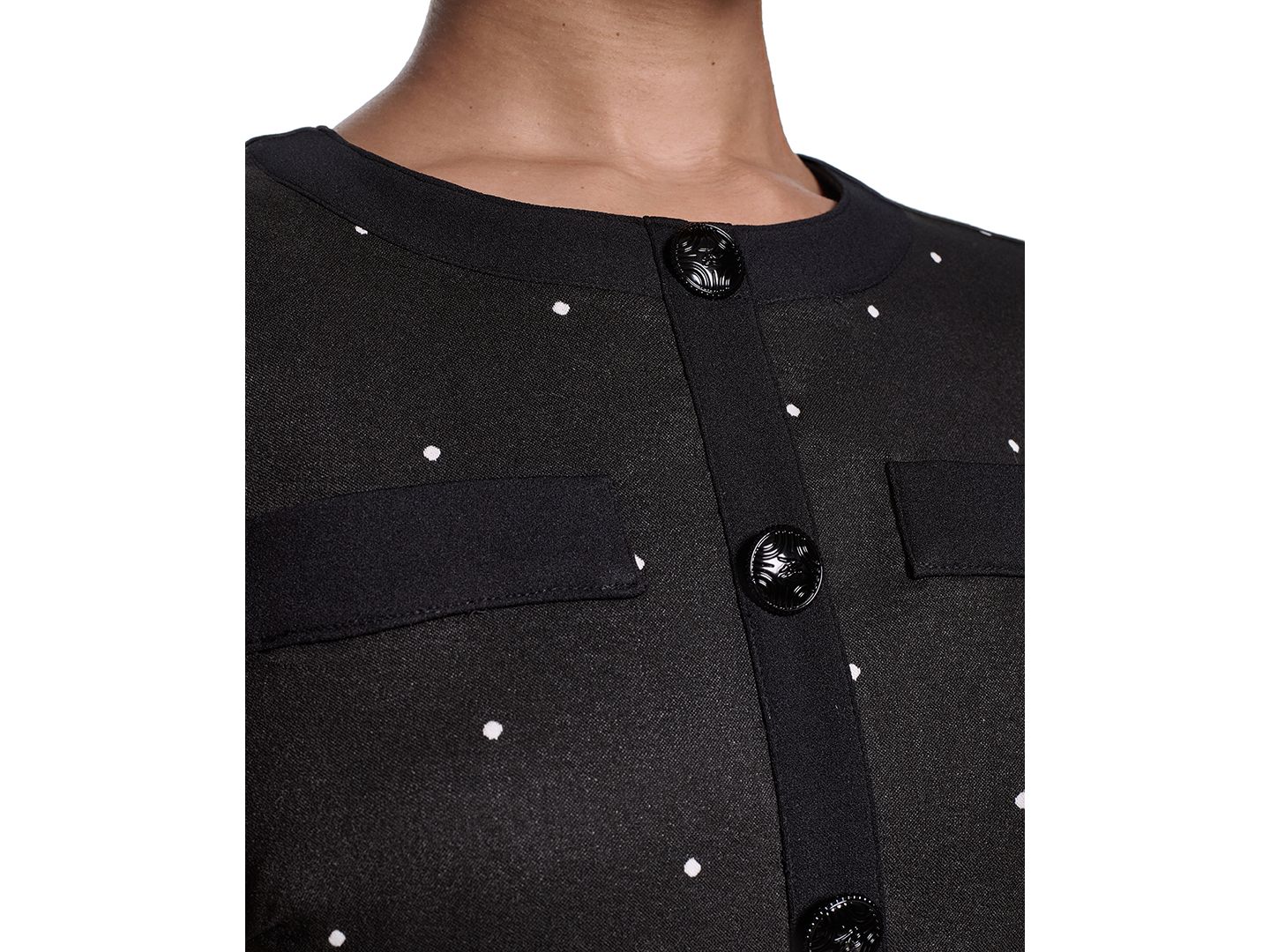 Женское платье KARL LAGERFELD PARIS Mini Polka Dot Sheath Short, цвет: Чёрный / Мягкий белый — фото 4