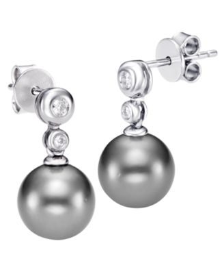Cultured Tahitian Pearl (8-9mm) & Diamond (0.08 ct. t.w.) Stud Earrings