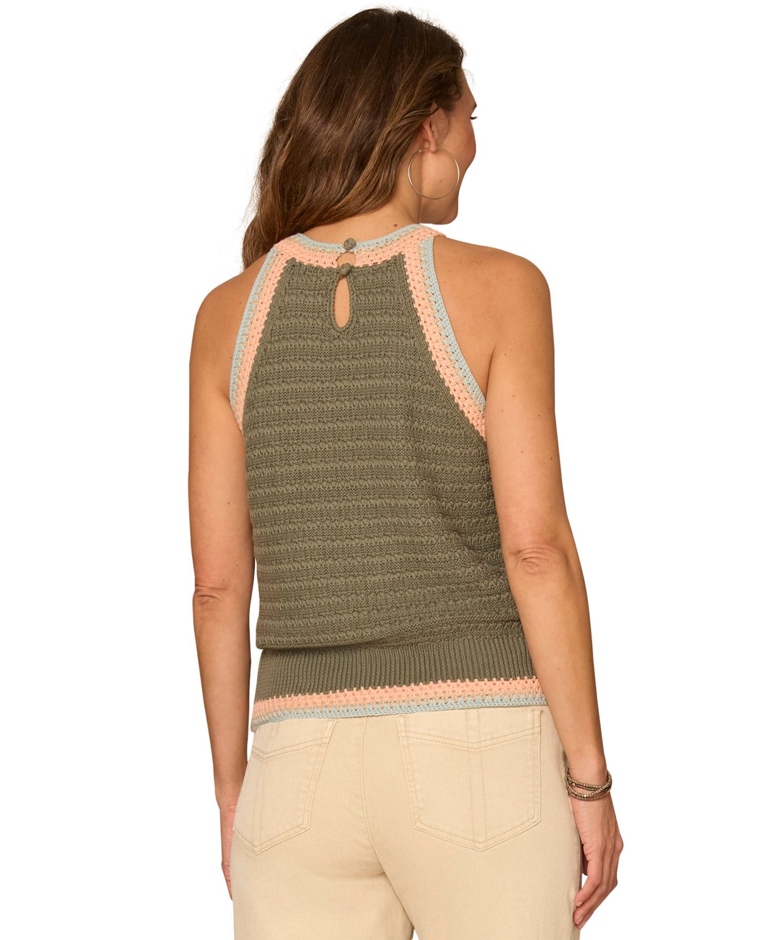Women's Stripe Crochet Detail Sweater Tank Top