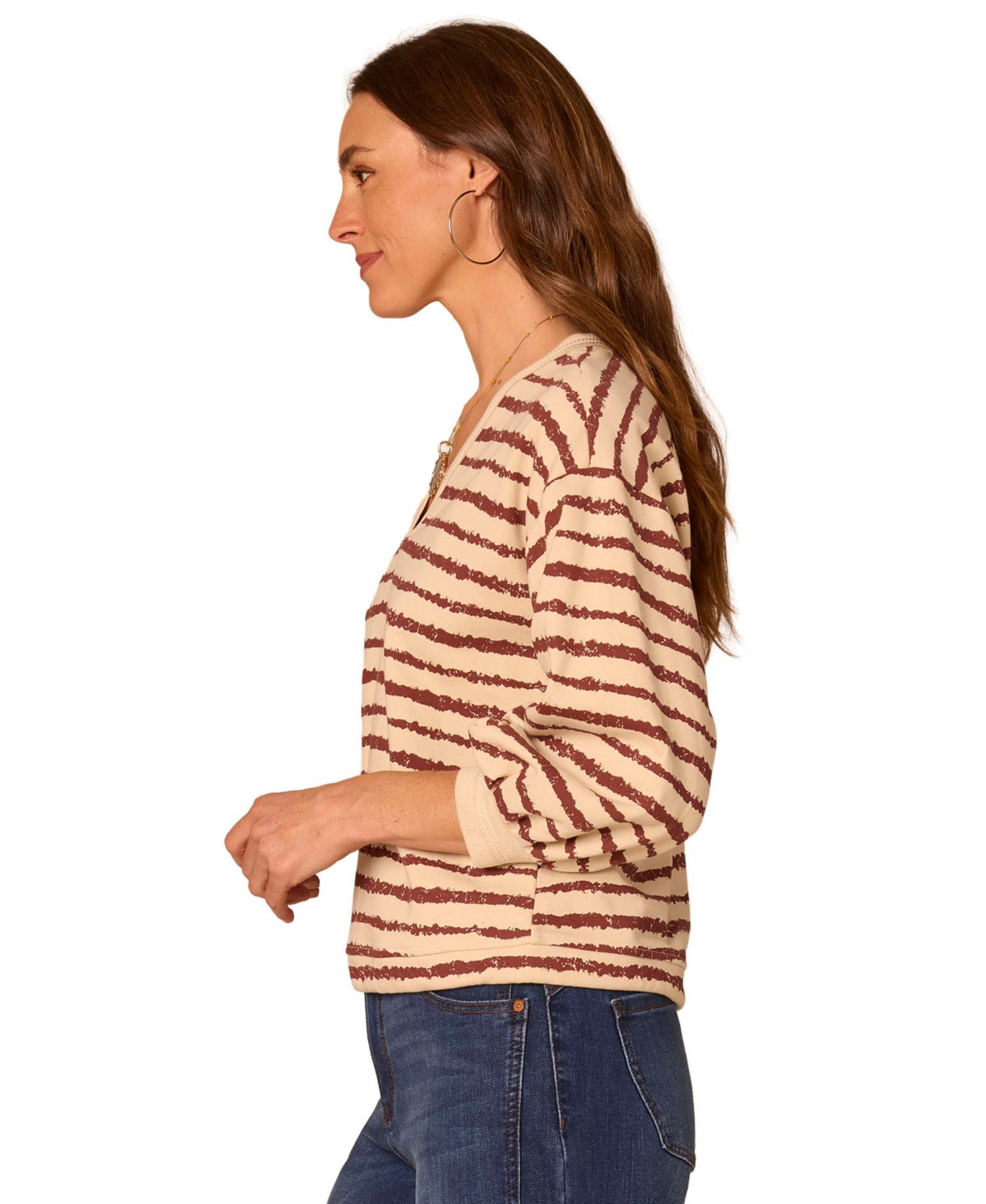 Women's Jacquard V-Neck Blouson-Sleeve Top