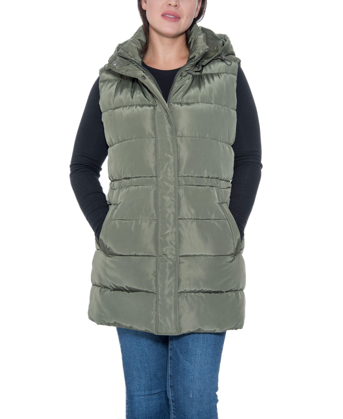 Женский жилет Sebby Collection Plus Size Puffer Vest With Drawstring Waist, цвет: Оливковый — фото 6