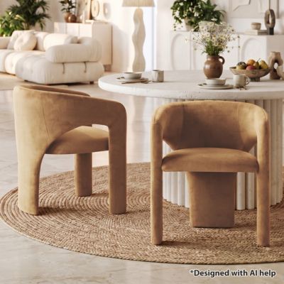 Modern Velvet Barrel Dining Chairs Set of 2, Burgundy Upholstered Curved Back, Wraparound Accent Side Chairs for Dining Room and Kitchen