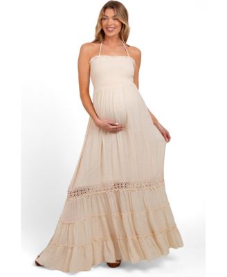 Women's Cream Smocked Open Back Maxi Dress